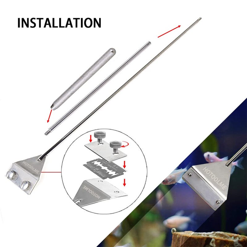 HOTOOLME Aquarium Scraper, 25.6" Stainless Steel Scraper Cleaning Razor with 10 Blades for Glass Aquarium Fish Tank - Image 2